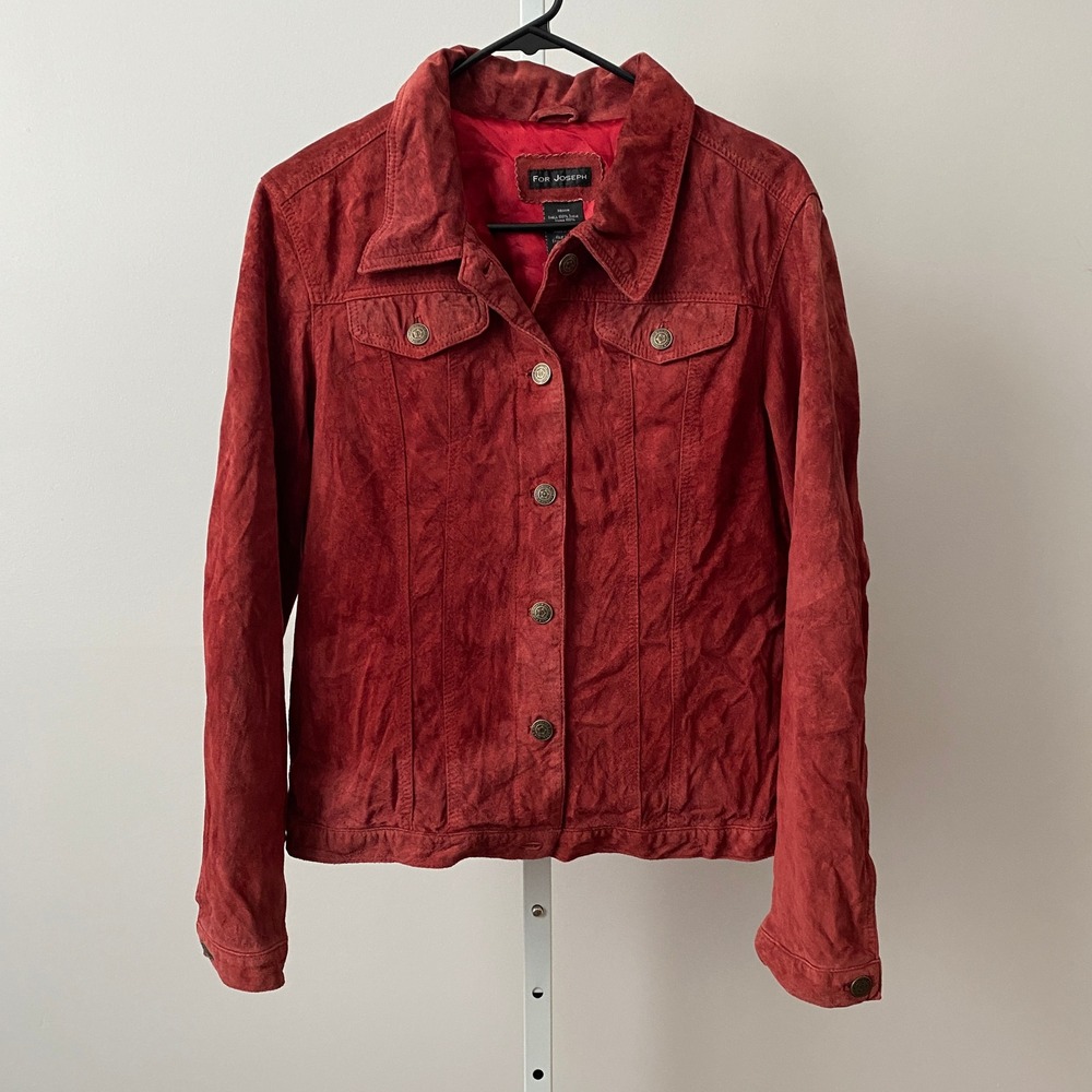 For‎ Joseph Suede Boho Western Trucker Jacket Medium Red Leather Coat B810-236